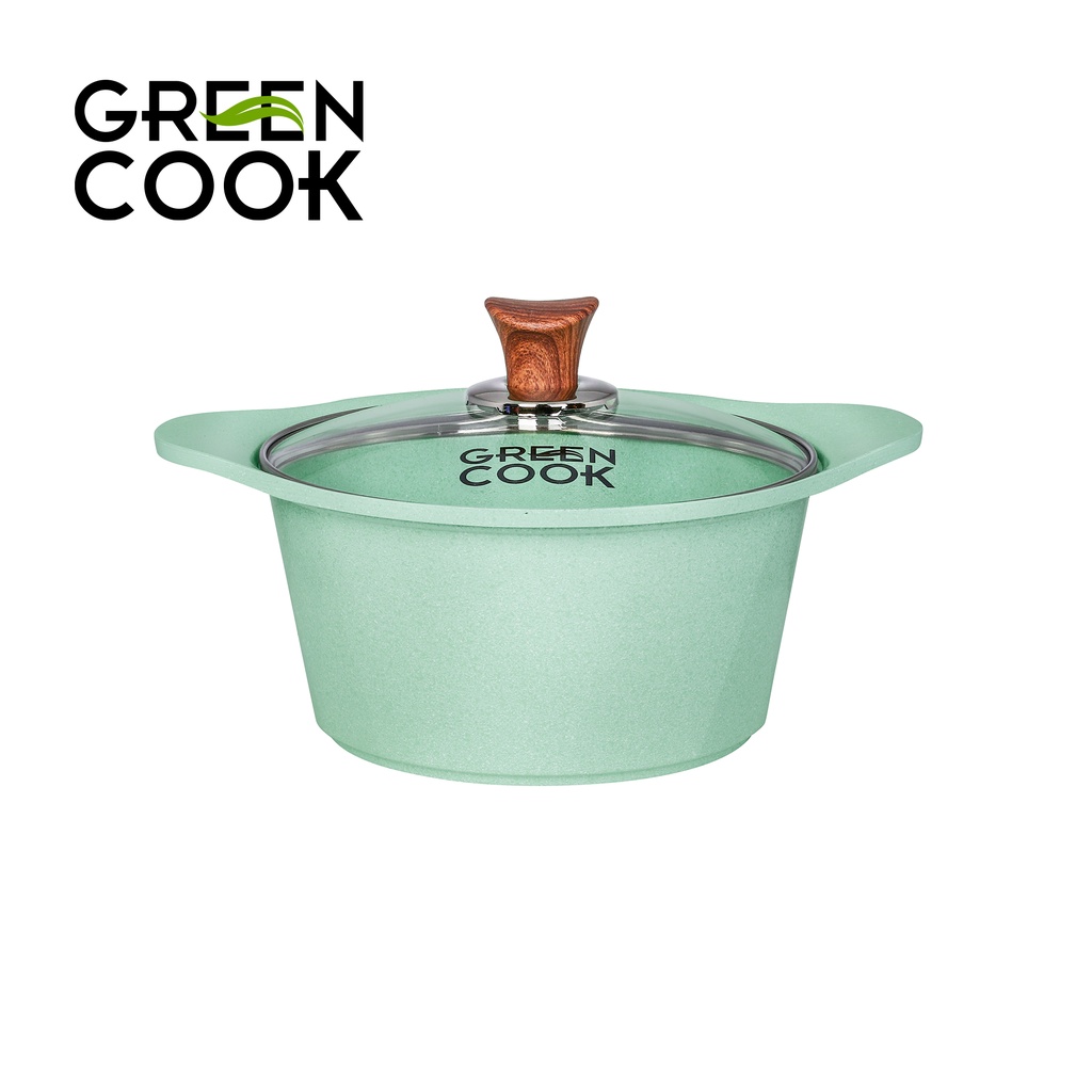 [ MUA BỘ NỒI TẶNG CHẢO 06-20CM ] Bộ 3 nồi đúc men đá xanh ngọc 18-20-24CM Green Cook GCS05IH dùng được các loại bếp .
