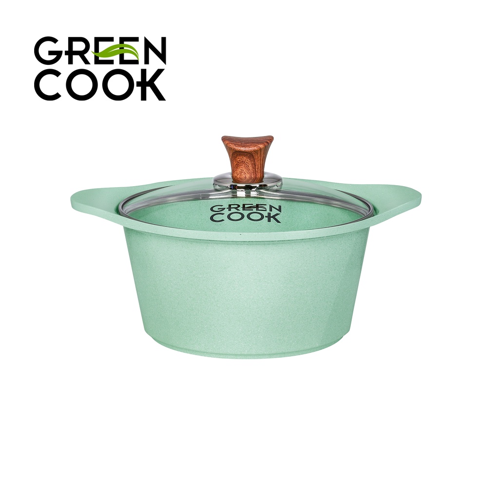 Bộ 3 nồi đúc men đá xanh ngọc 18-20-24CM Green Cook GCS05IH dùng được các loại bếp .