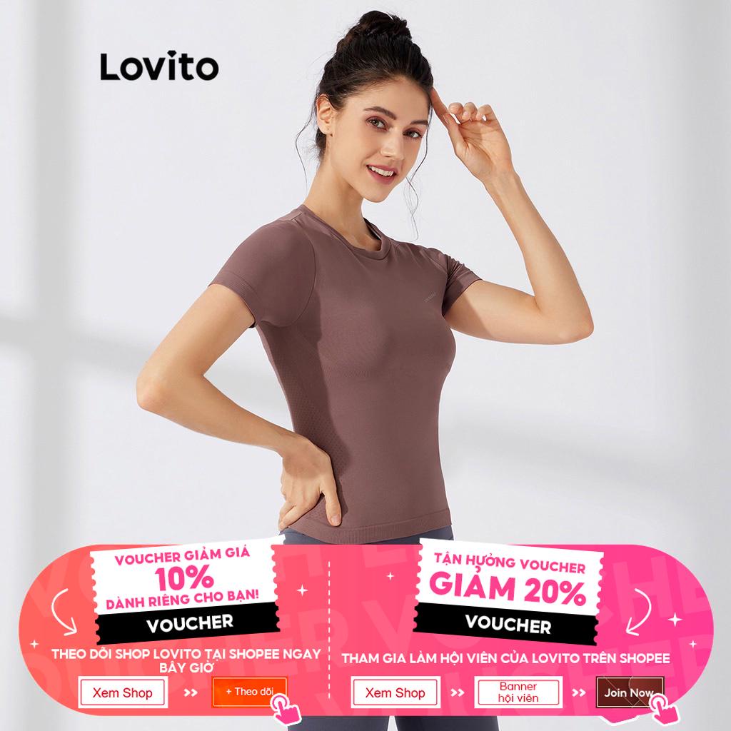 Áo thun thể thao Lovito in chữ ôm dáng tay ngắn L23AD009 (màu đen/ màu tím/ màu đỏ gỗ)