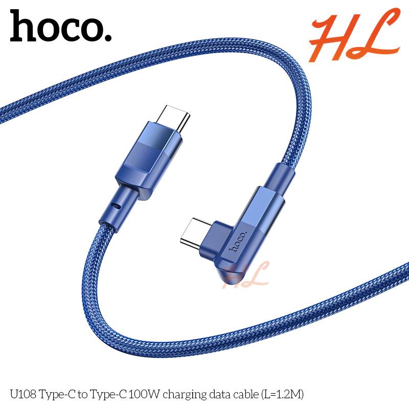 Cáp Sạc Hoco U108 TypeC to TypeC - Jack Cắm Chữ L, Công Suất tối đa 100W - Hunglongpc