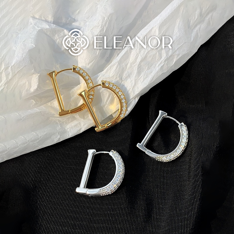 Bông tai nữ chuôi bạc 925 Eleanor Accessories hình chữ D đính đá phụ kiện trang sức 4708