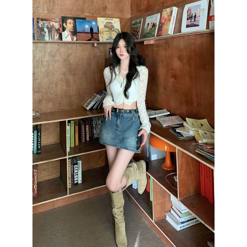 Áo Ren Lưới Tay Dài Dáng Ôm Phối Khóa Kéo Thời Trang Quyến Rũ Cho Nữ