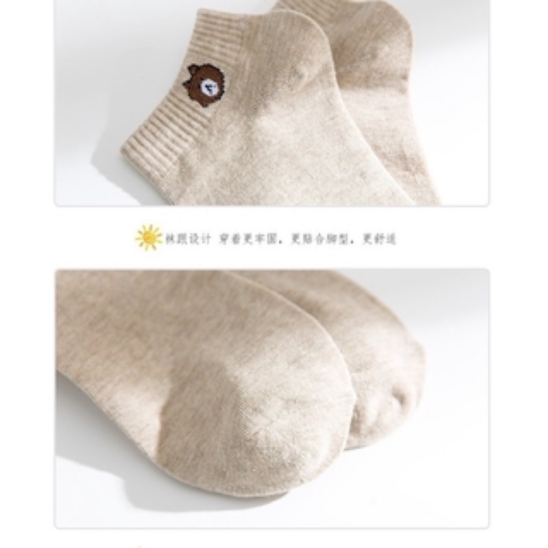 Vớ Cotton Cổ Thấp Thoáng Khí Màu Trơn Họa Tiết Gấu Dễ Thương Phong Cách Hàn Quốc Thời Trang