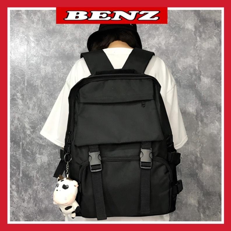 Balo học sinh Ulzang cặp đi học nam nữ bassic đen trơn có ngăn đựng laptop chất vải canvas chống thấm nước bền đẹp B 86 | BigBuy360 - bigbuy360.vn