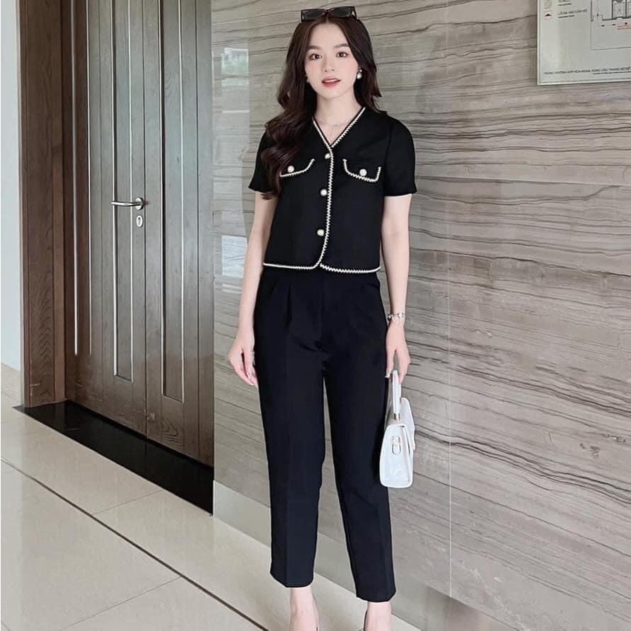 Đồ bộ bigsize nữ set dự tiệc đi chơi sang chảnh kiểu viền quần dài 50 - 90 kg