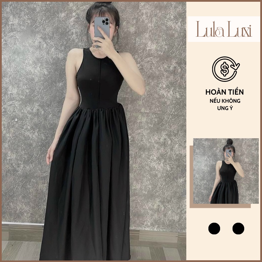 Đầm Đen Trơn Dài Mặc Đi Tiệc Kiểu Đơn Giản Basic Đầm Váy Qua Gối Đi Dự Prom Chụp Kỉ Yếu Đẹp Hot Trend Lula Luxi 135