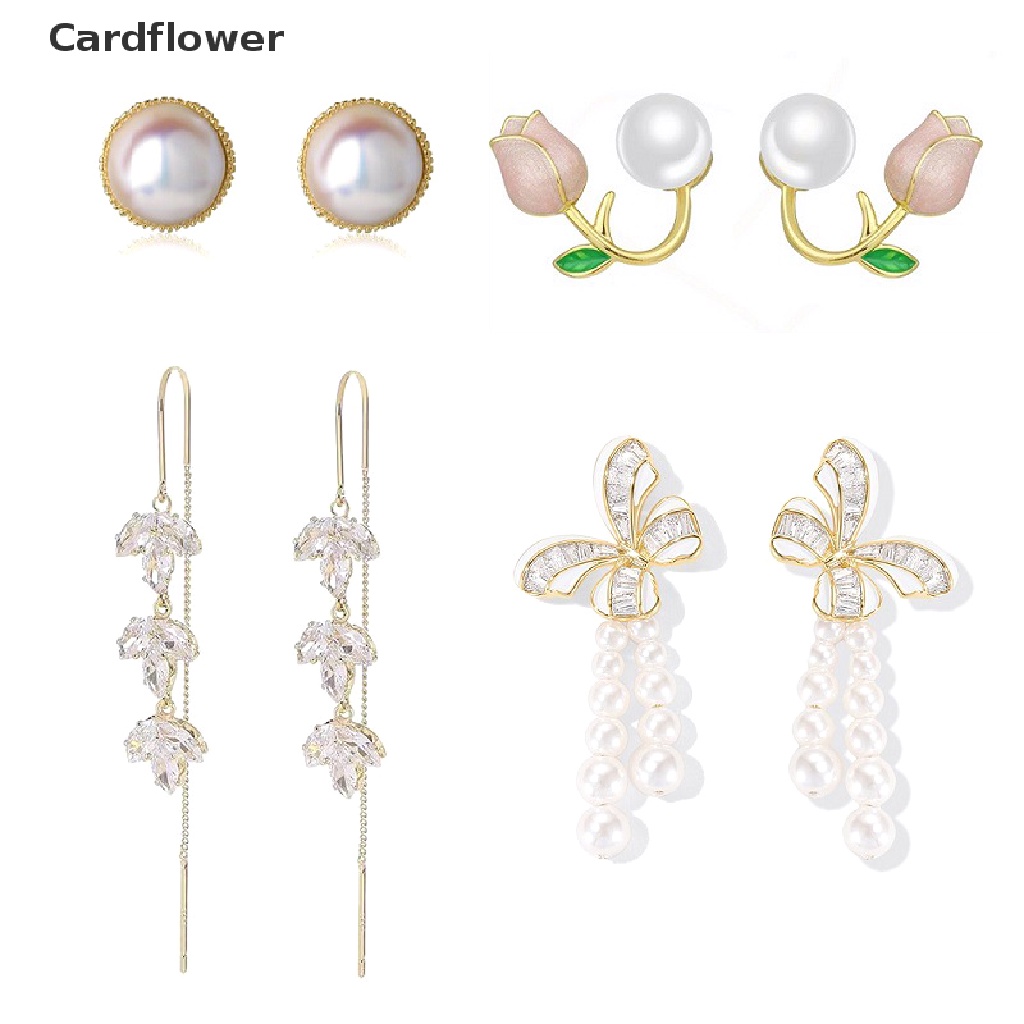 1 Đôi Bông Tai Dáng Dài Hình Hoa Đính Ngọc Trai Zircon Thời Trang Cho Nữ