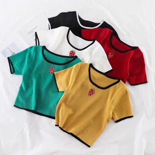 Áo croptop len mỏng dâu tây, bông hoa (kèm ảnh thật)