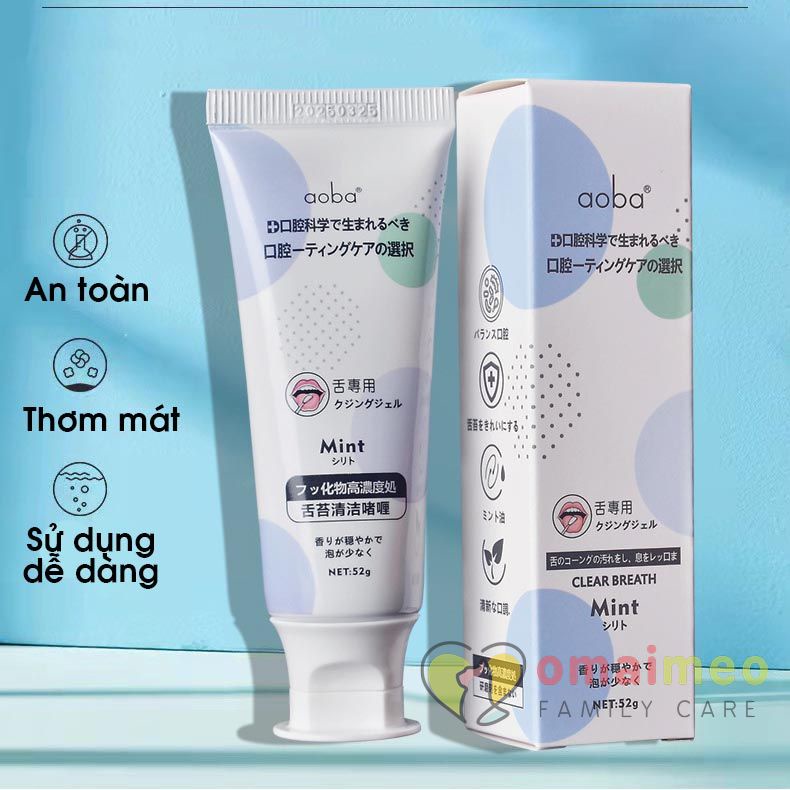 Gel vệ sinh lưỡi Aoba Nhật Bản, vệ sinh lưỡi sạch mảng bám, hơi thở hơm mát với hương bạc hà và hương đào tuýp 52g