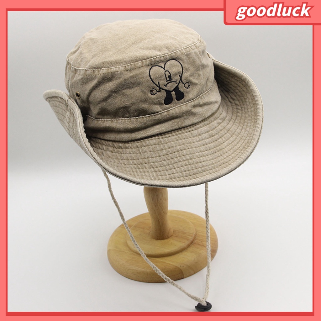 |Đồ Chơi GODK GODK Độc Đáo| Nón Bucket Thêu Trái Tim Chống Gió Có Dây Đeo Thoáng Khí Bảo Vệ Cho Nam Và Nữ Un Verano Sin Ti Bad Bunny Mùa Hè Ngoài Trời