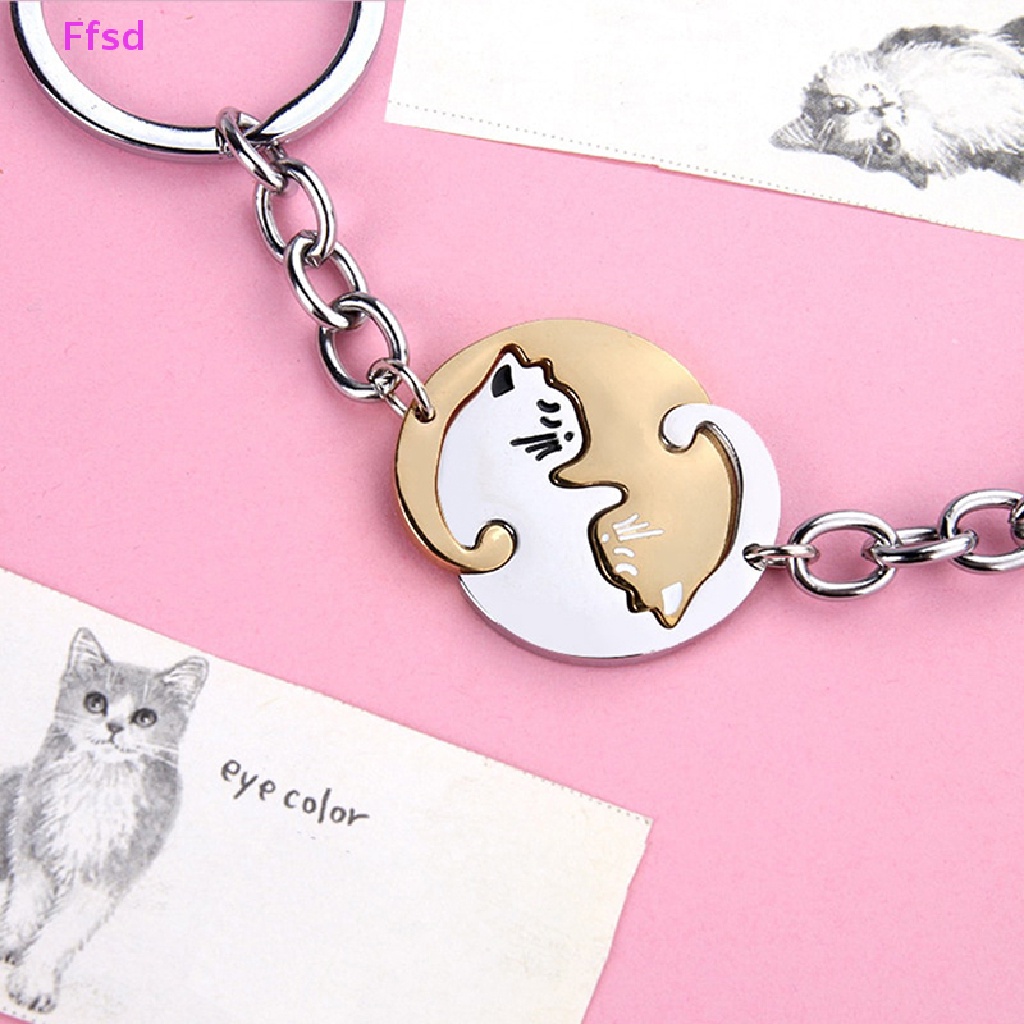 1 Cặp Móc Khóa Hình Mèo Đen Bằng Thép Không Gỉ Dễ Thương