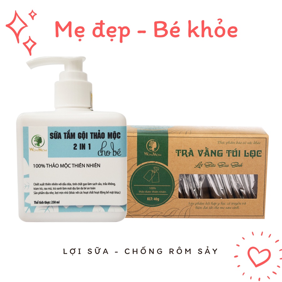 [ Giảm 100K - Đơn 879K ]  Bộ ở cữ đầy đủ Wonmom ( Tắm gội - dưỡng trắng mặt - body - giảm eo - xông hơi - lợi sữa - bé