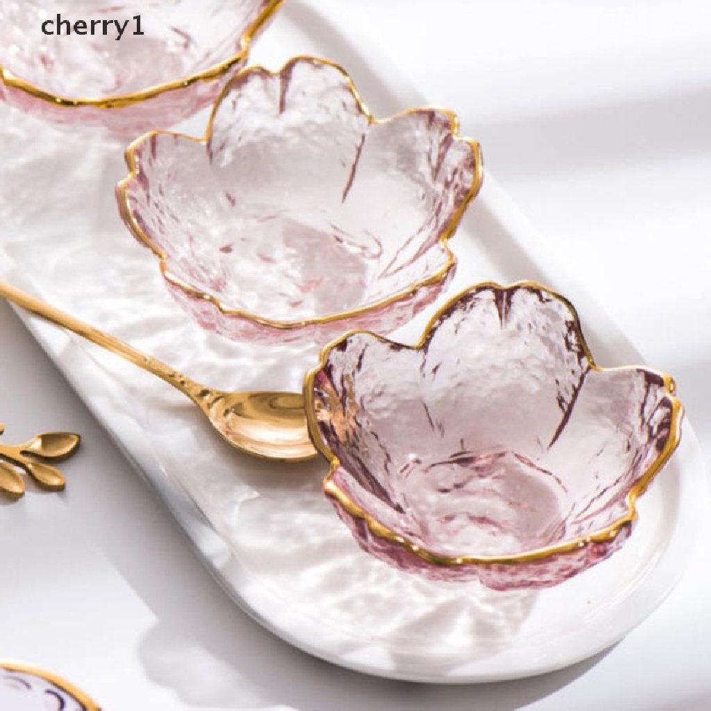 [cherry1] Chén Thủy Tinh Đựng Nước Chấm Phong Cách Bắc Âu Màu Vàng Đồng Hoa Anh Đào