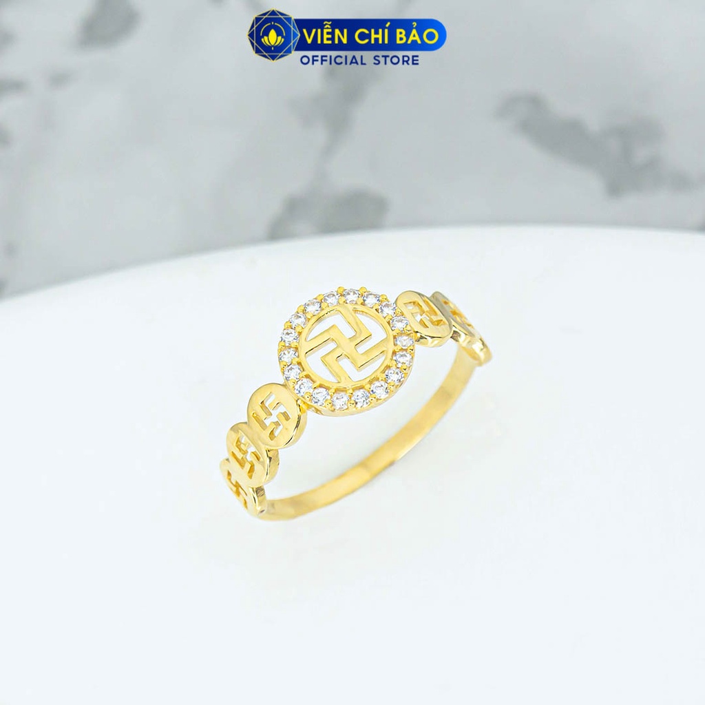 Nhẫn chữ Vạn vàng 10K đính đá bình an may mắn thời trang phụ kiện trang sức nữ Viễn Chí Bảo N800175-