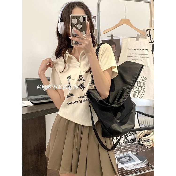 Áo polo COZOK ngắn tay phối khóa kéo phong cách cổ điển