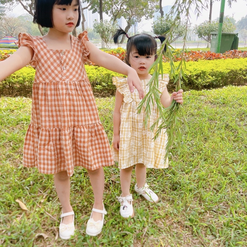 Đầm bé gái cánh tiên caro 7-27kg❤️Đầm cho bé gái đi biển, đi chơi mùa hè💕Tặng nơ kẹp tóc❤️M.C kids