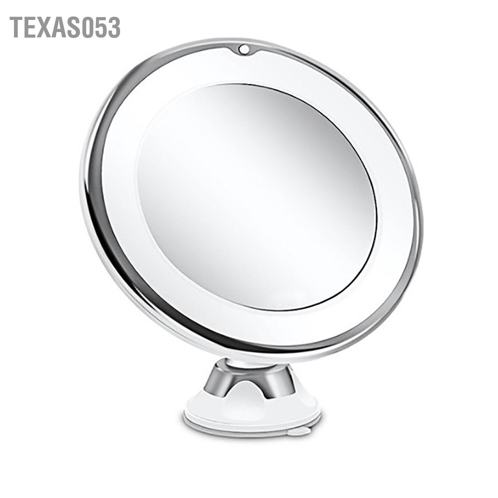 Texas053 Gương trang điểm LED Hình tròn Cốc hút độ phóng đại 10 lần chiếu sáng xoay 360