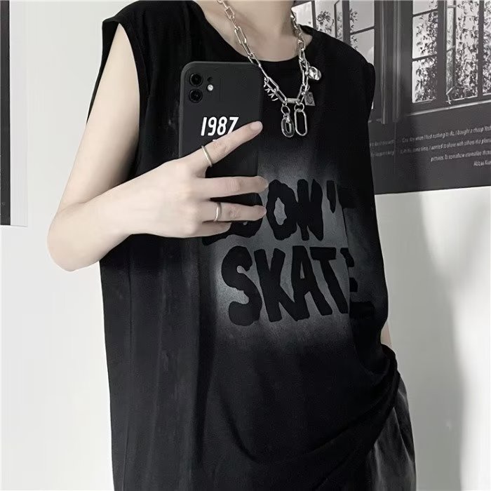 Áo Thun Sát Nách Cổ Tròn Dáng Rộng Vải Cotton In Họa Tiết Thời Trang Mùa Hè Phong Cách Mới Cho Nam