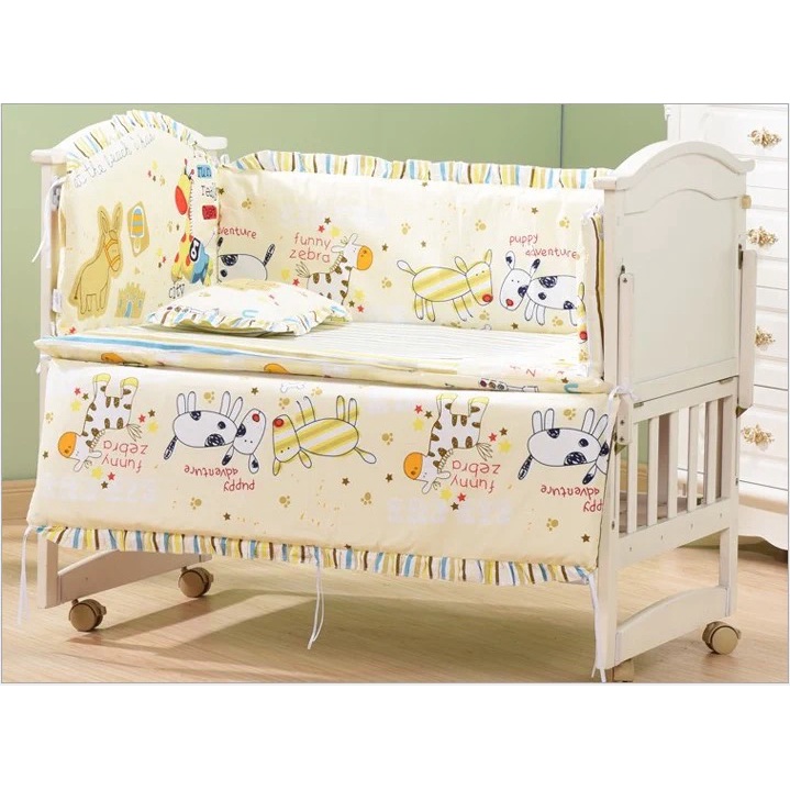 Nôi cũi gỗ thông cho bé 2 tầng 6 chức năng, có bánh xe, nôi cũi+quây màu sắc đa dạng, có màn chống côn trùng đi kèm