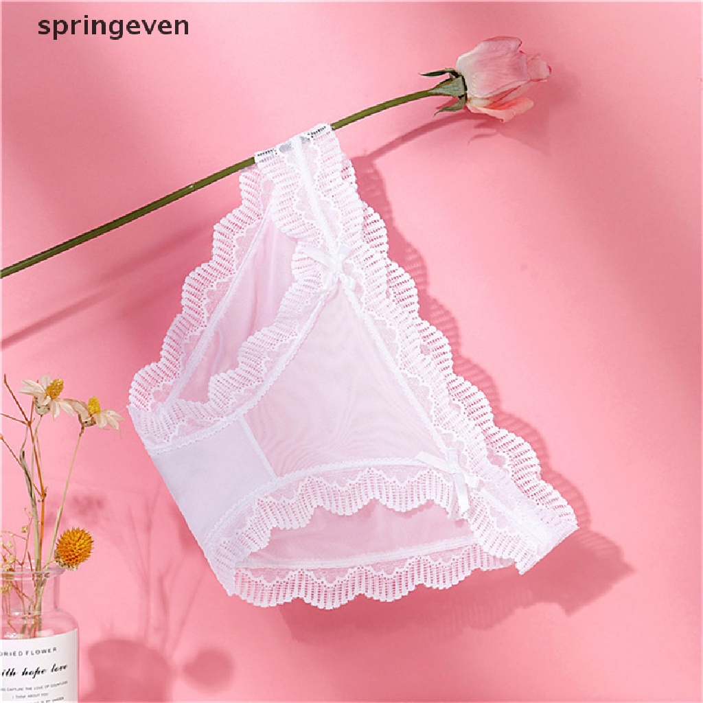 Quần Lót Ren Không Đường May Lưng Thấp Co Giãn Thoáng Khí Đính Nơ Xinh Xắn Cho Nữ