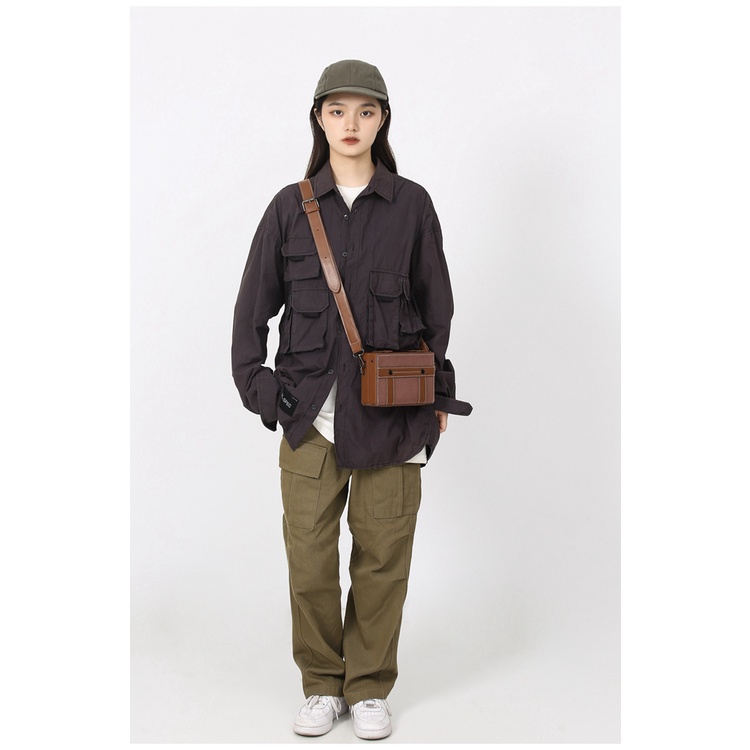 Túi da đeo chéo nam nữ unisex hình hộp chữ nhật chất liệu da PU chống thấm