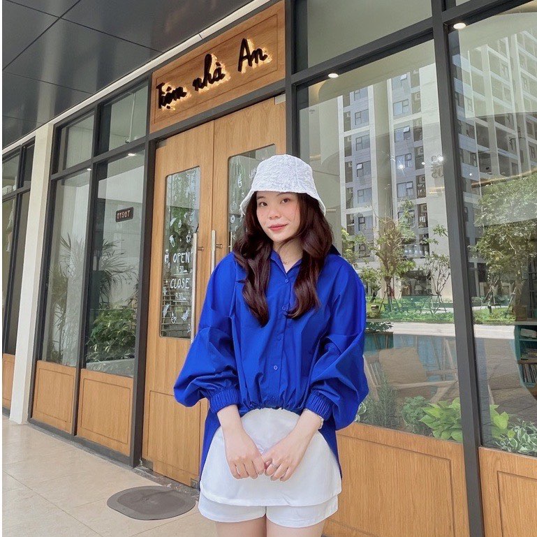 Áo sơ mi công sở kèm short trắng dày dặn phi bóng