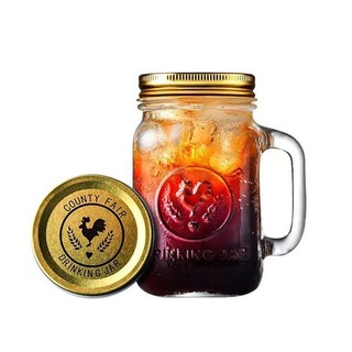 Ly quai thuỷ tinh trơn thân vuông đựng trà sữa lớn 450ml kèm nắp đậy kín