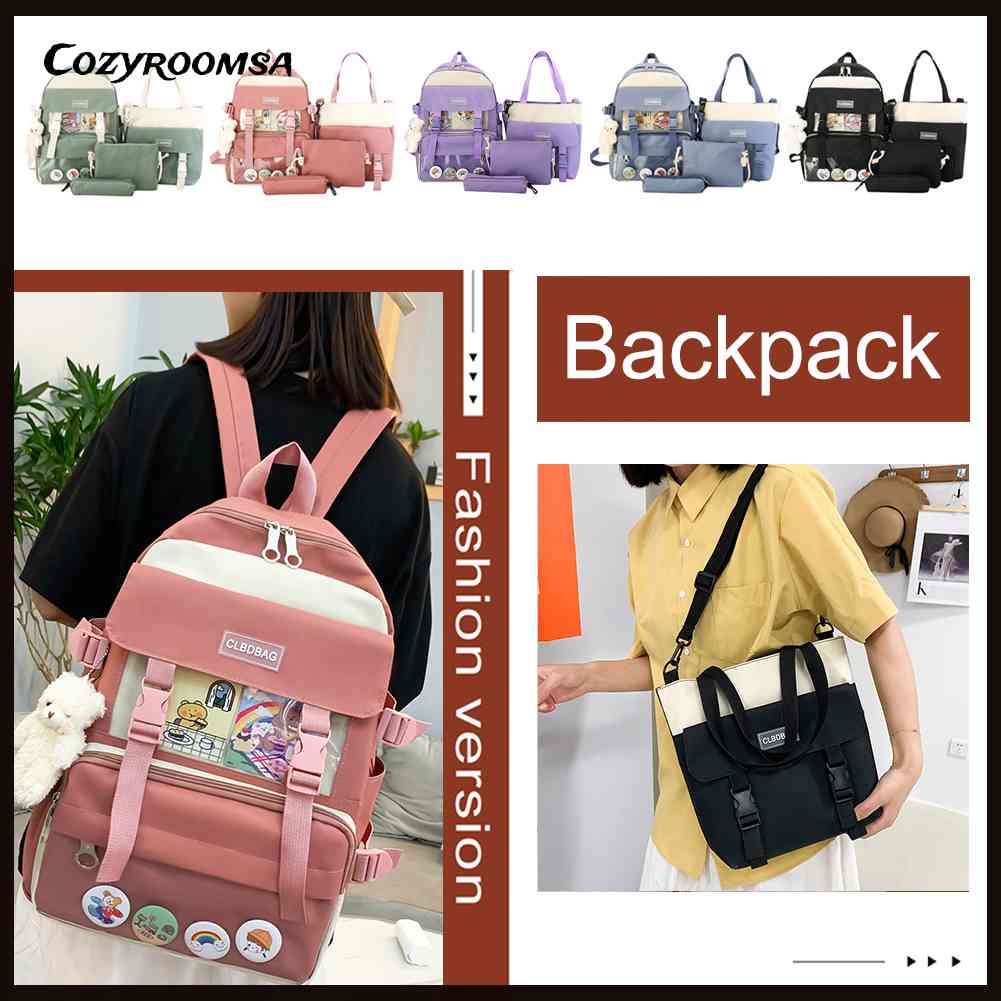 Set 4 Balo Túi Xách Ví Canvas Họa Tiết Dễ Thương Cho Nữ