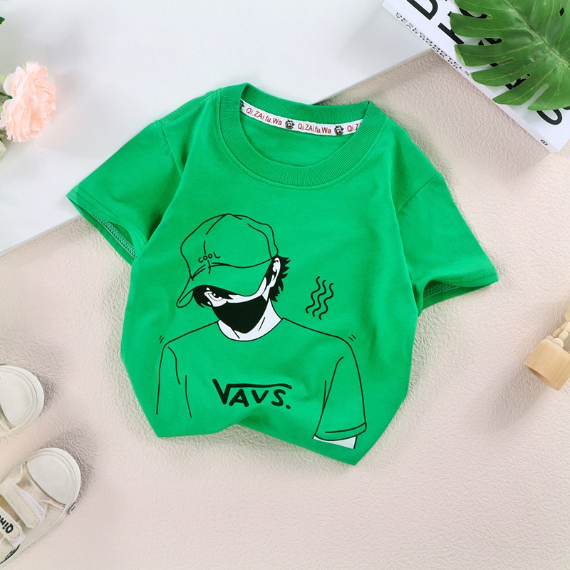 YAOEENH Áo Thun Tay Ngắn 90-140cm Vải Cotton In Họa Tiết Hoạt Hình Phong Cách Hàn Quốc Thời Trang Cho Bé