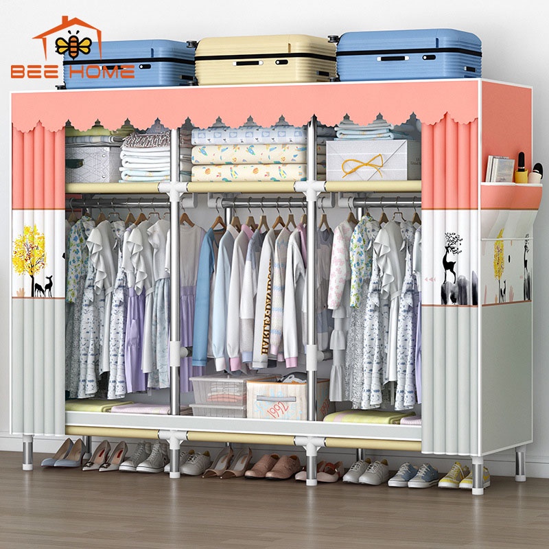 Tủ Đựng Quần Áo Họa Tiết 3D Bằng Vải Không Dệt Khung Inox Cao Cấp- BEEHOME- Tủ Treo Đựng Quần Áo 1,2,3 Buồng