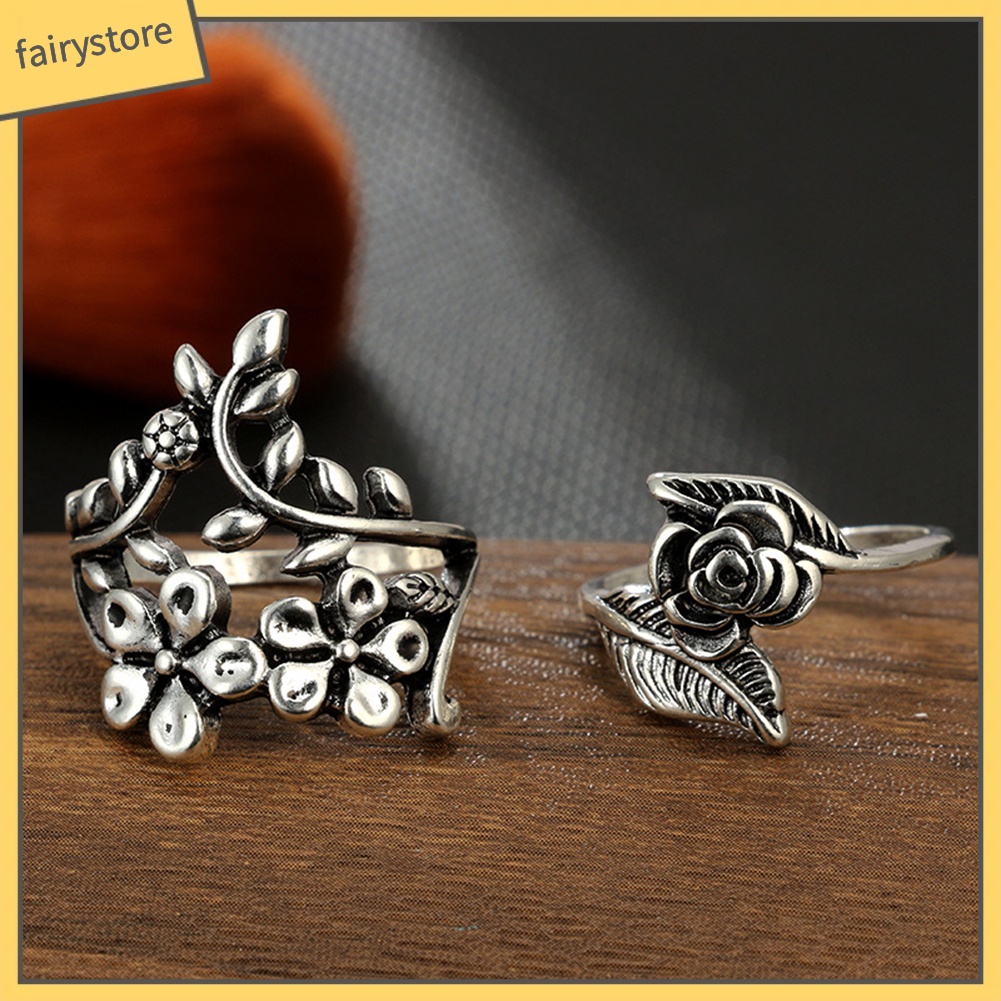 Set 1 Nhẫn Hình Hoa Lá Phong Cách Vintage Thời Trang Cho Nữ