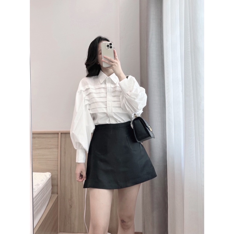 Áo sơ mi trắng dài tay li ngang đủ size S M L huyen hip