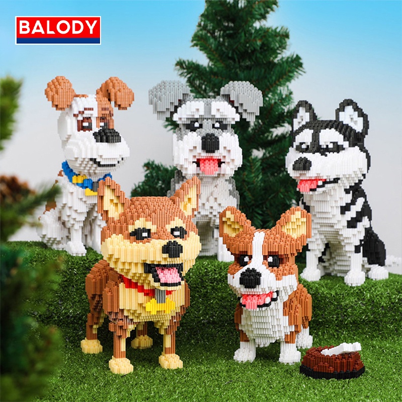 Mô hình Lắp ráp Chú chó Shiba, Corghi, Husky, Schnauzer BALODY dễ thương Lego 3D  quà tặng sinh nhật cho bé