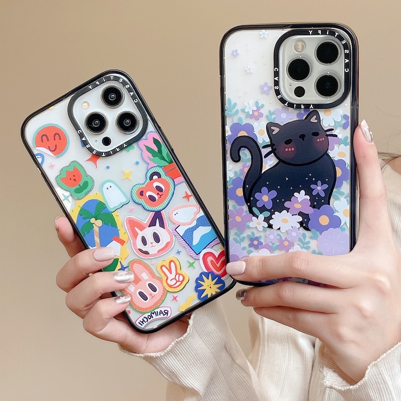 Casetify Ốp Điện Thoại Nhựa Acrylic Cứng In Hình Mèo Và Hoa Hoạt Hình Cho iPhone 15 14 13 12 11 Pro Max Plus