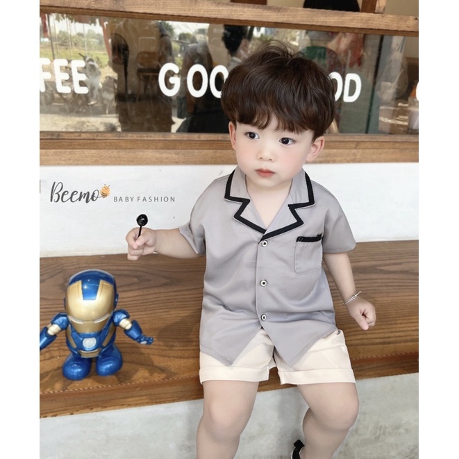 Bộ short sơ mi Pizama Hàn bé trai