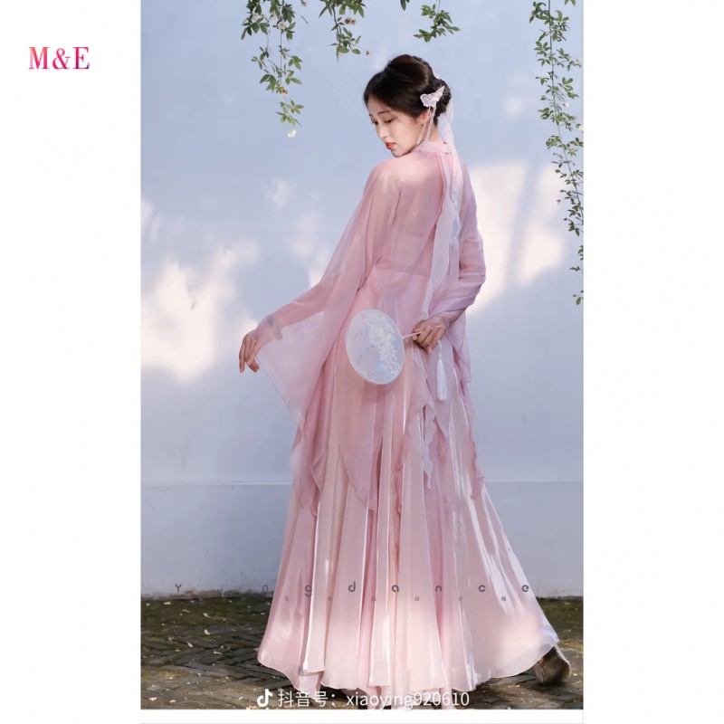 Giảm Giá Trực Tiếp Từ Nhà Máy Bán Sỉ Áo Khoác Nhảy Múa Tay Dài Hai Lớp Dáng Xòe Rộng Màu Vàng Hồng Thanh Lịch Kiểu Trung Hoa Cổ Điển Cho Nữ