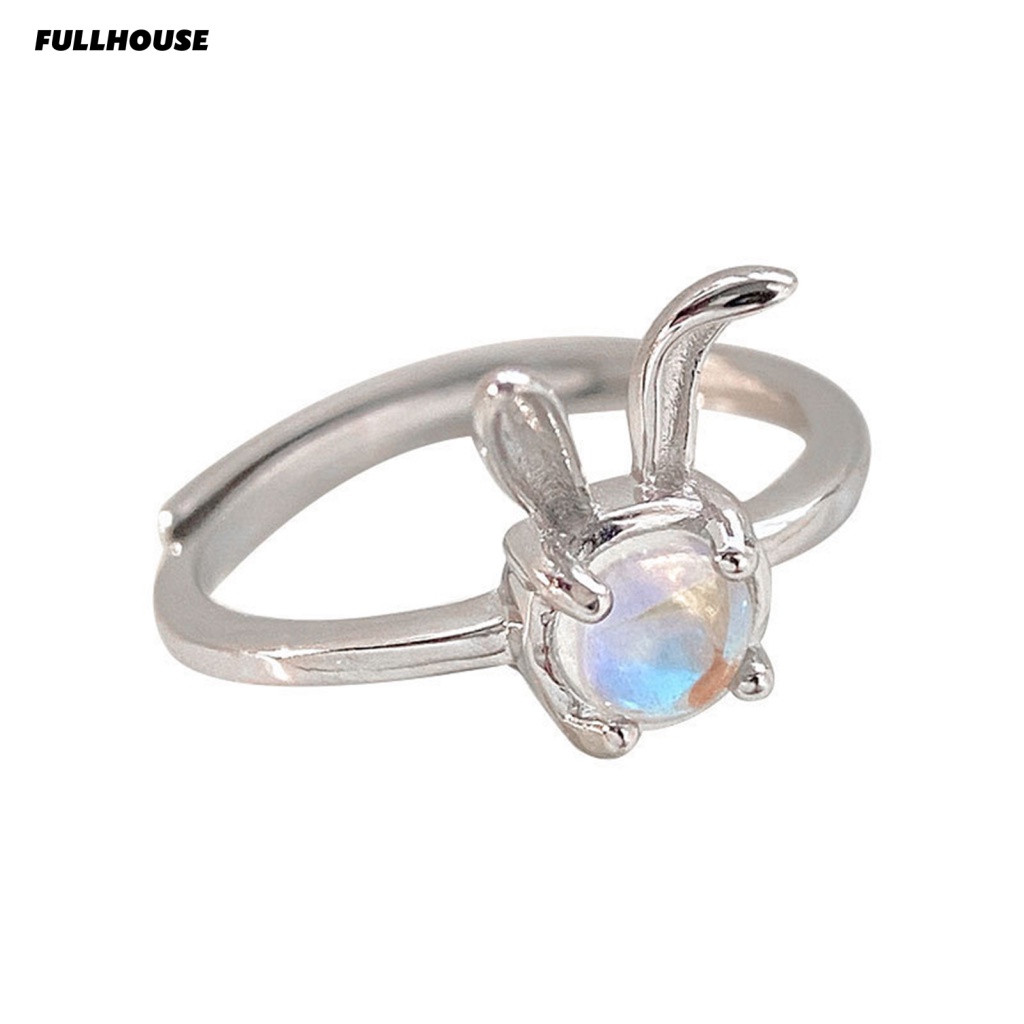 Nhẫn Đính Đá Mặt Trăng Nhân Tạo Hình Thỏ Dễ Thương Thanh Lịch Dành Cho Nữ