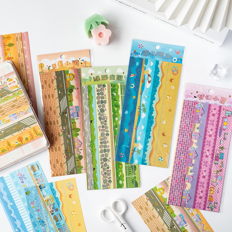 Washi trang trí sổ tay theo chủ đề dễ thương khổ lớn 10x20 cm