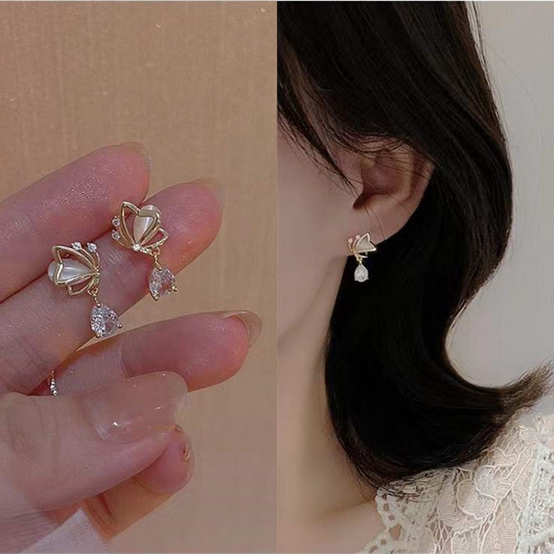 Bông Tai Mạ Bạc 925 Hình Bướm Đính Đá Opal Xinh Xắn