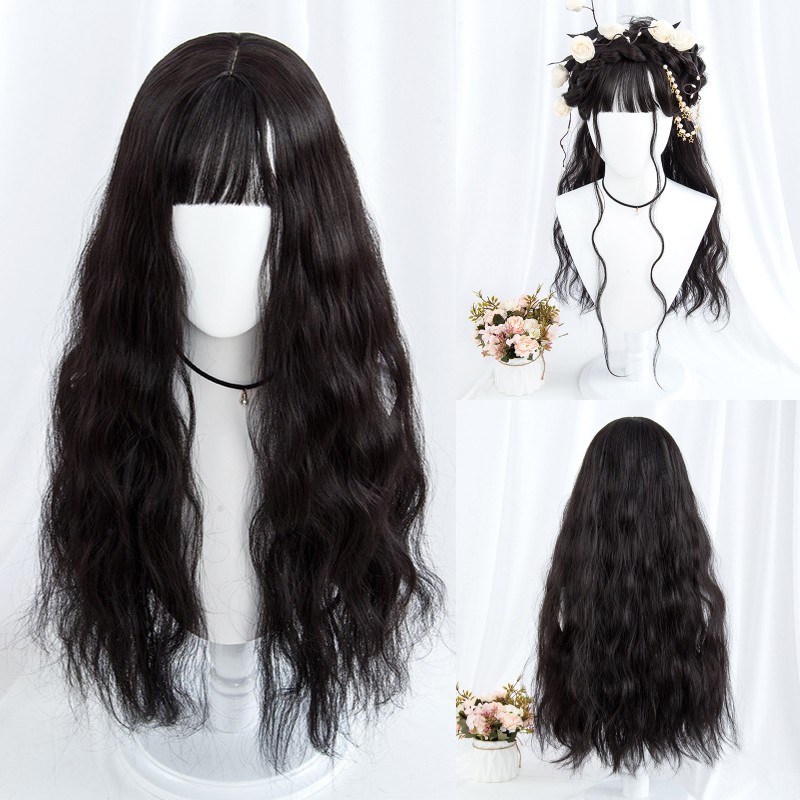 Bộ Tóc Giả Xoăn Dài Màu Trắng Kem Phong Cách Lolita Dành Cho Nữ