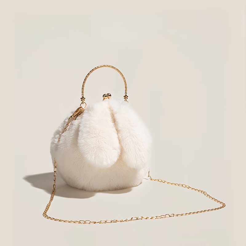 Túi Xách Nữ của phụ nữ sang trọng Túi vải lông hình tai thỏ mới，túi đeo lông nhung,Túi Đeo Chéo Hình Tai Thỏ Lông Xù JP5
