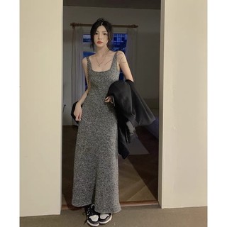 [OD 7-20 Ngày] Váy Len Hai Dây Xám Tiêu