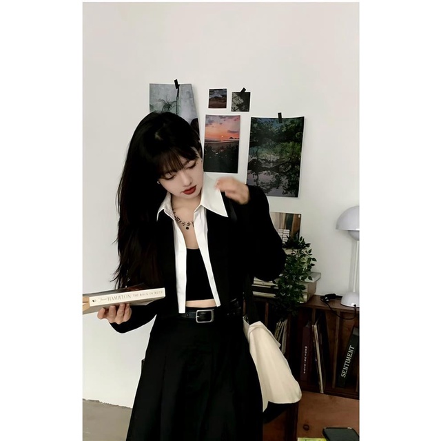 Bộ Áo Khoác Vest + Chân Váy Xếp Ly Lưng Cao Thời Trang Xuân Thu 2023