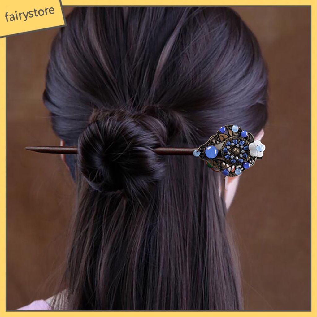 Trâm Cài Tóc Bằng Gỗ Đính Tua Rua Phong Cách Trung Hoa Cổ Điển Trang Trí Tóc Cho Nữ [Fairy1]