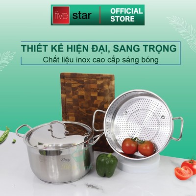Bộ xửng hấp 3 đáy inox 430 Fivestar Standard bếp từ nắp inox ( 24cm / 26cm )