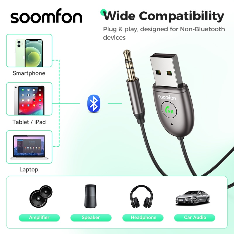 Thiết Bị Nhận Tín Hiệu bộ thu phát Bluetooth 5.3 USB 3.5mm Đa Năng Cho Loa Âm Thanh Xe Hơi