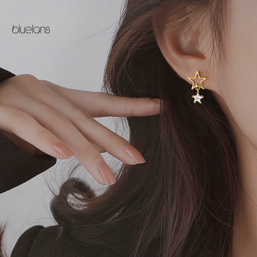 1 Đôi Bông Tai Đính Đá Zircon Hình Ngôi Sao Thời Trang