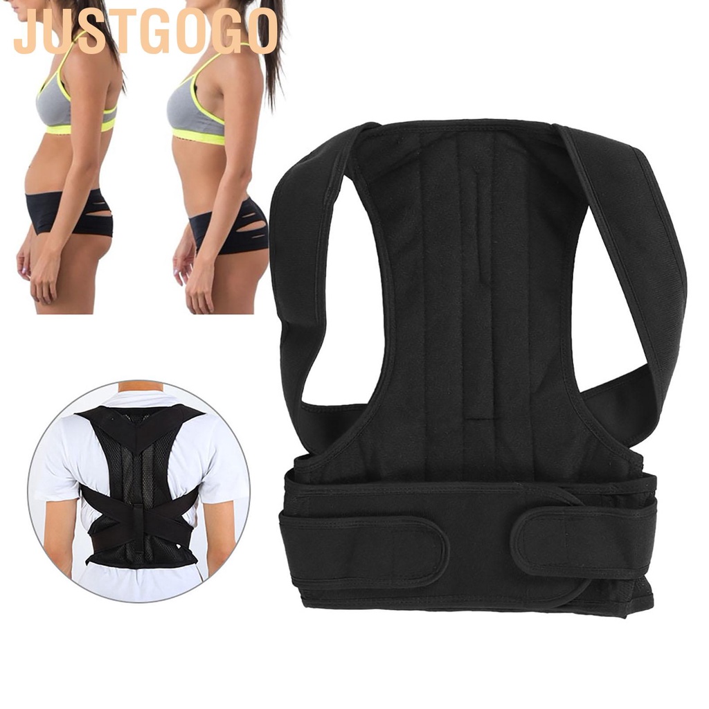 Justgogo Black Adjustable Humpback Correction Belt Posture Corrector Back Pain Relief