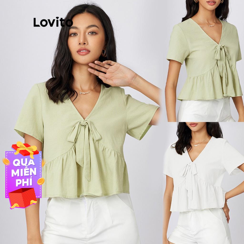 Áo sơ mi trơn màu trơn giản dị Mặt trước có bèo nhún