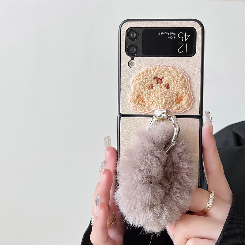 Ốp Điện Thoại Da Gấp Gọn Chống Sốc Đính Lông Xù Kiểu Hàn Quốc Cho Samsung Galaxy Z Flip 4G 4 3 5G Flip3 Flip4